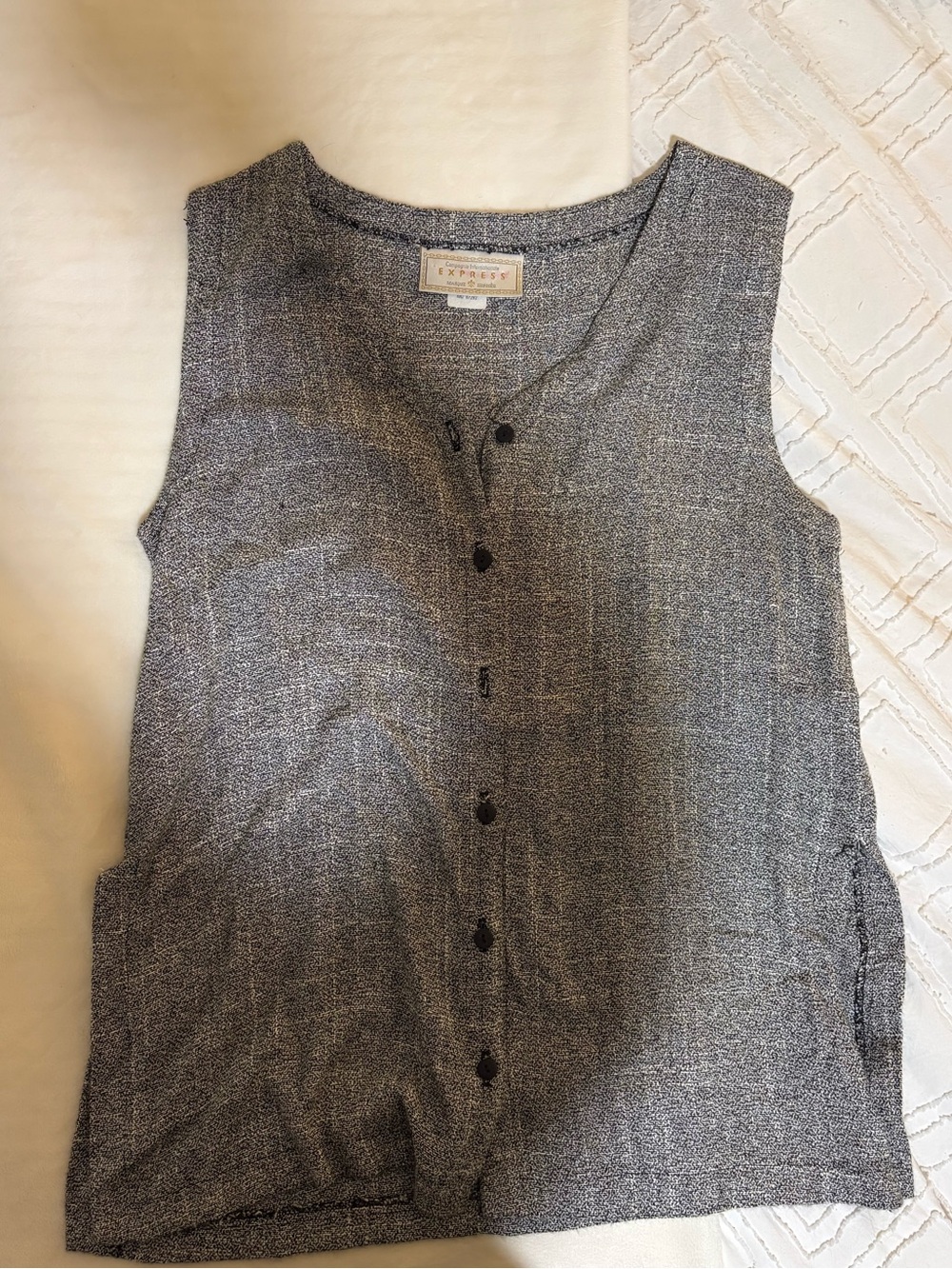Vintage Express Grey Sleeveless Button Front Shell